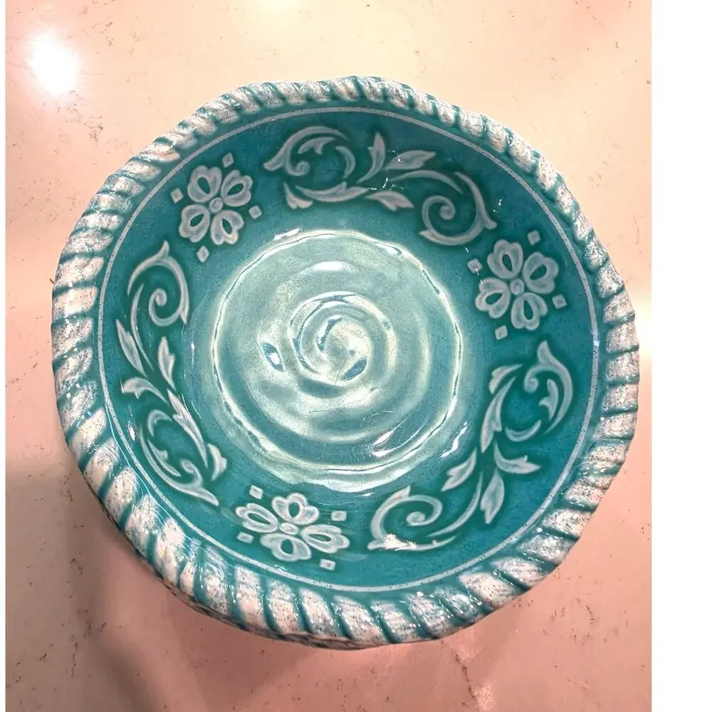 Set of Turquoise Floral Melanine bowls /Italian Style /5 piece